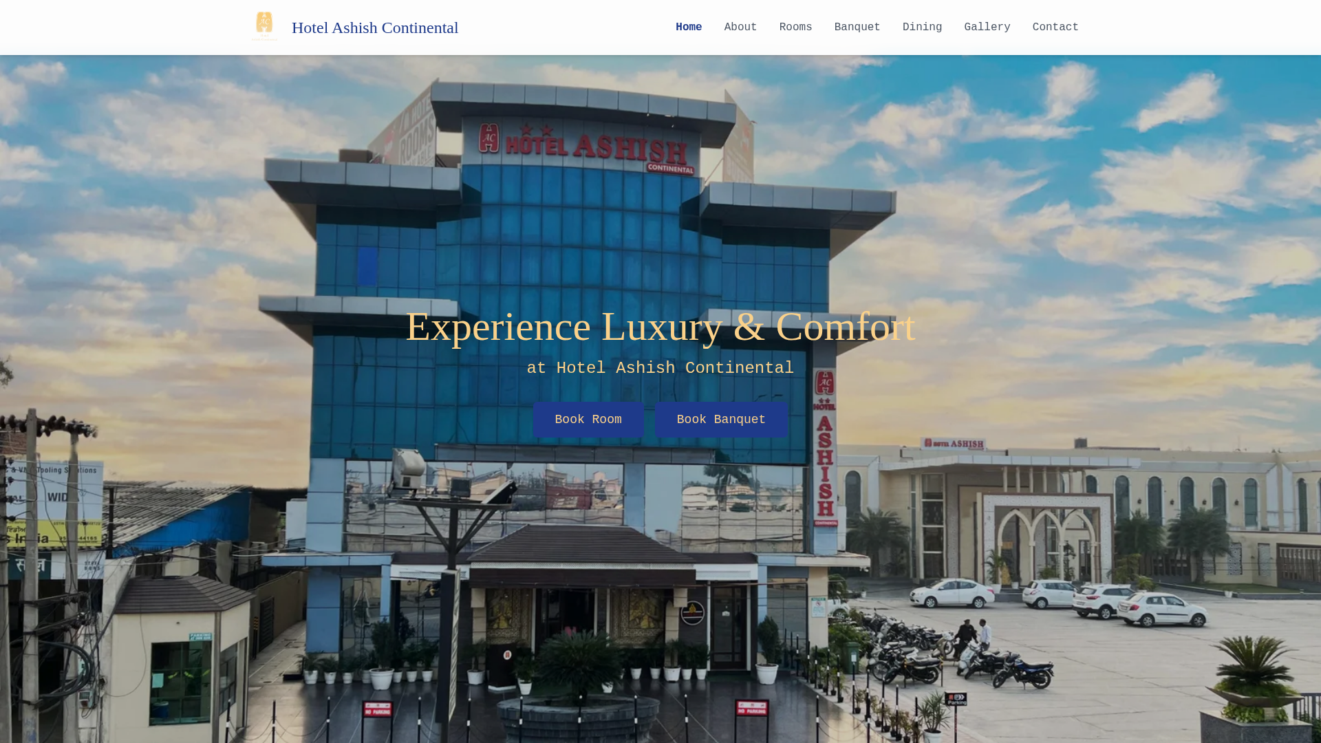 Hotelashishcontinental website screenshot